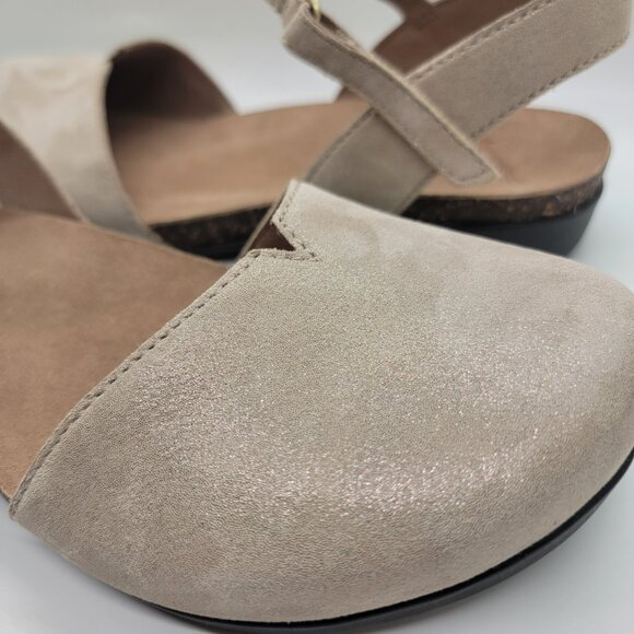 Dansko Rowan Suede Ankle Strap Clogs Beige Sparkle Leather Size 38 Comfort Shoes - Picture 3 of 16